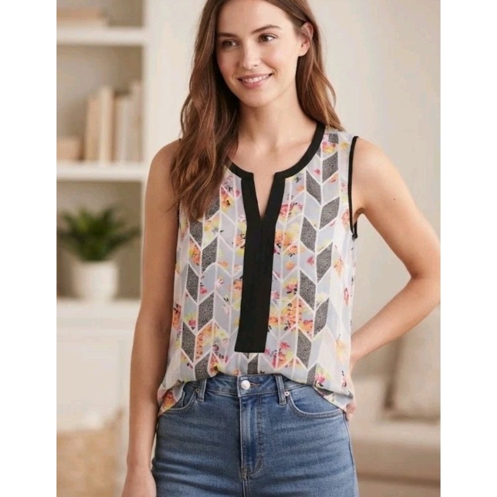 Cabi Grosgrain Top Womens Medium NWT Floral Geometric Sleeveless Blouse #249